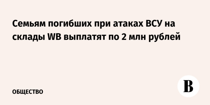 Cемьям погибших при атаках ВСУ на склады WB выплатят по 2 млн рублей